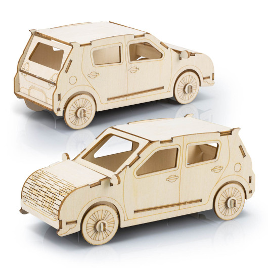Hatchback Car Wooden Model Kits Natural